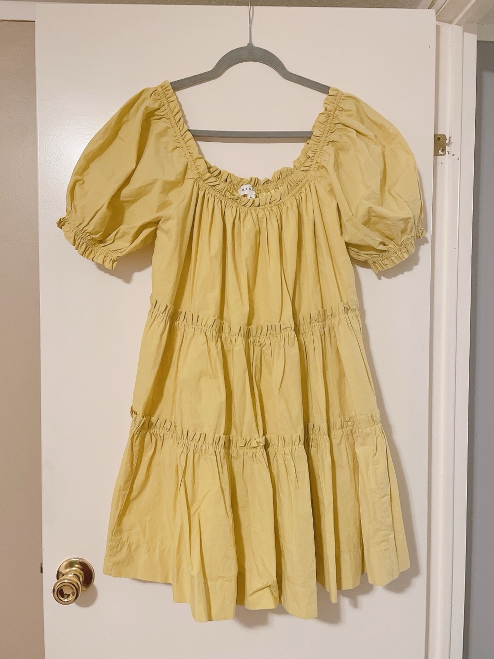 Mable Yellow Ruffled Puff Sleeve Dress Size M